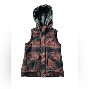 Woman's North River Plaid Vest w/Removeable Hood Button/Zip Closure Sz Small
